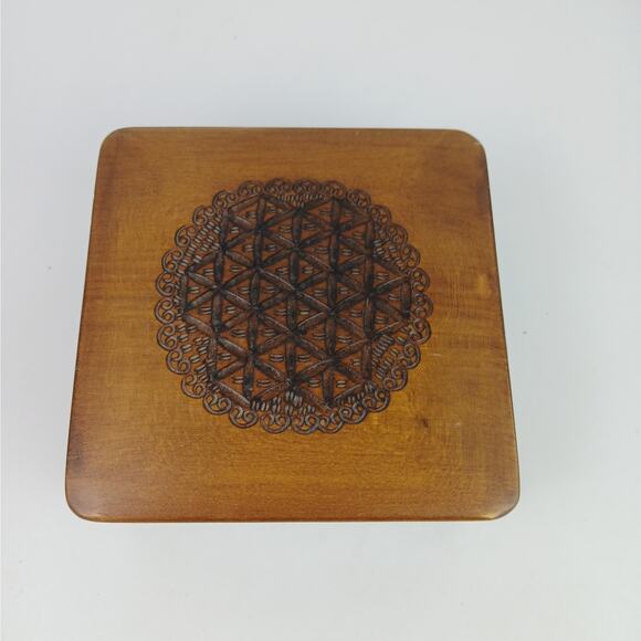 Vintage Polish Handcrafted Wooden Box Central European Pyrography Design - Picture 3 of 10
